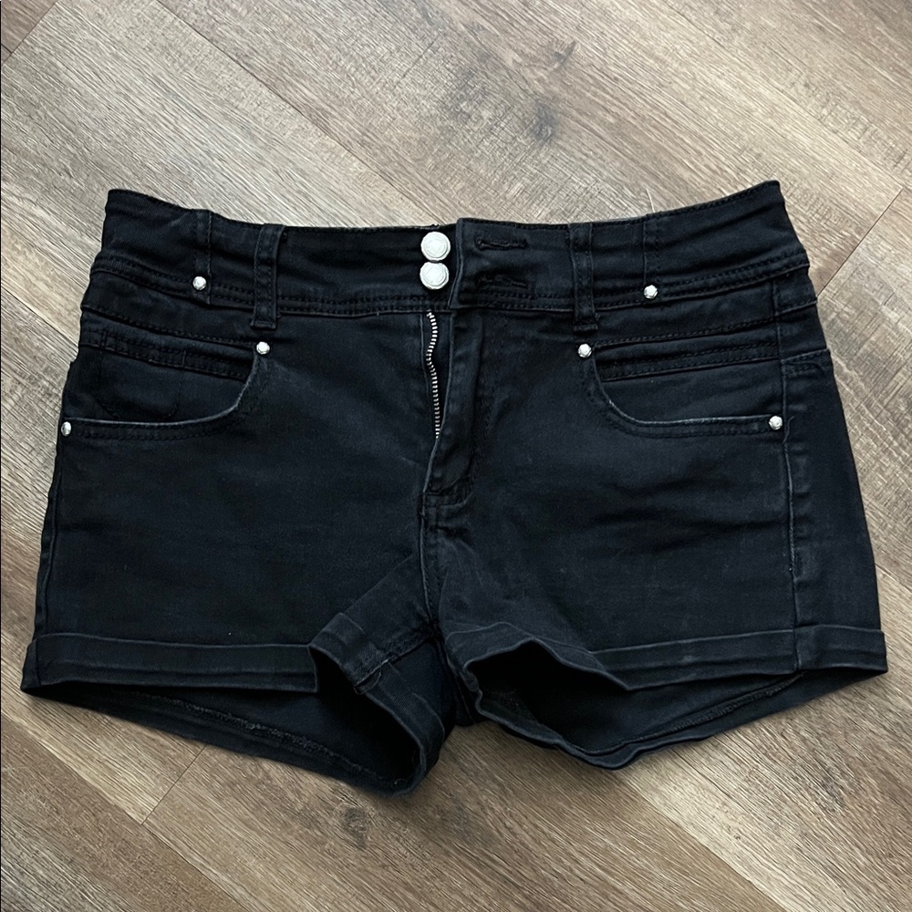 Almost Famous Black Jean Shorts Mid-Rise Stretch